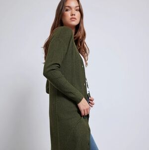 REVAMPED OLIVE GREEN LONG CARDIGAN SIZE MEDIUM